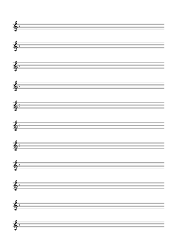Treble Clef Blank Sheet Music – 1 Flat Key Signature
