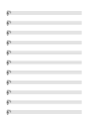 Treble Clef Blank Sheet Music (2 Sharps) small preview