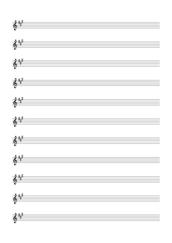 Treble Clef Blank Sheet Music (3 Sharps) small preview
