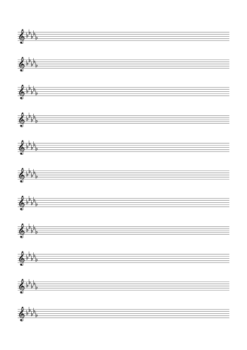 Treble Clef Blank Sheet Music (5 Flats) small preview