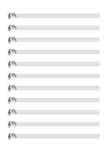 Treble Clef Blank Sheet Music (5 Sharps) small preview