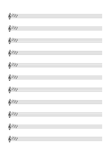 Treble Clef Blank Sheet Music (6 Flats) small preview