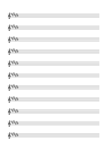 Treble Clef Blank Sheet Music – 7 Sharps Key Signature
