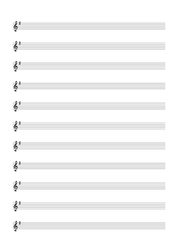 Treble Clef Blank Sheet Music – 1 Sharp Key Signature
