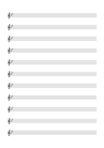 Treble Clef Blank Sheet Music – 2 Flats Staff Paper
