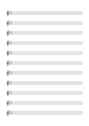 Treble Clef Blank Sheet Music – 3 Flats Key Signature
