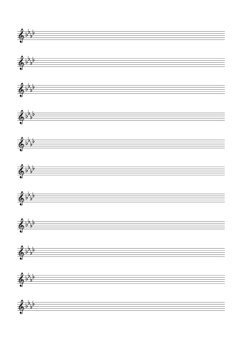 Treble Clef Blank Sheet Music – 4 Flats Staff Paper

