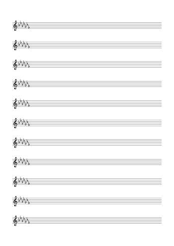 Treble Clef Blank Sheet Music – 7 Flats Key Signature

