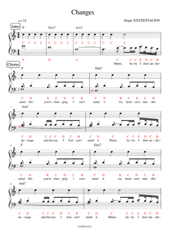 XXXTENTACION - changes - sheet music preview #0 of 3