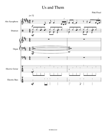 Pink Floyd - us and them - sheet music preview #0 of 4