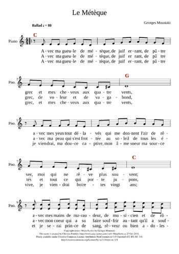 Georges Moustaki - le meteque - sheet music preview #0 of 2