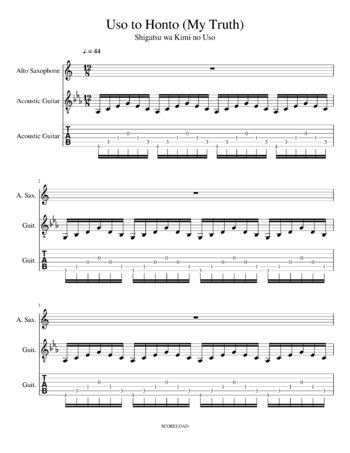 Misc Soundtrack - shigatsu wa kimi no uso - uso to honto my lie - sheet music preview #0 of 6