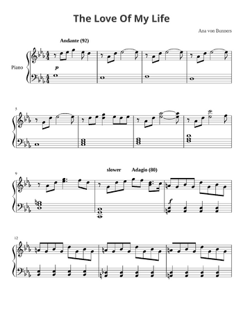 Ana von Bunners - The Love of My Life - sheet music preview #0 of 6