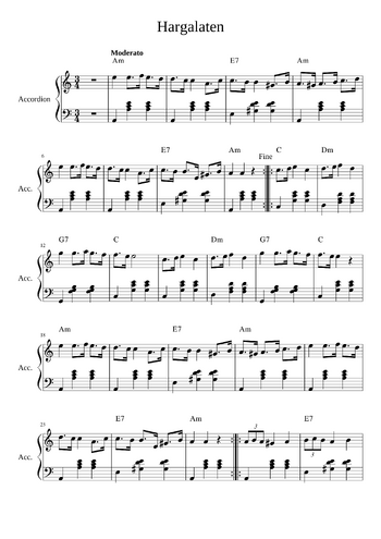 Misc Traditional - Hårgalåten - sheet music preview #0 of 2